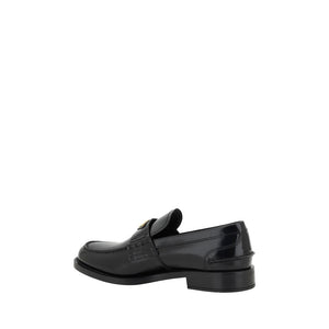 Schwarzes Leder Logo Loafers