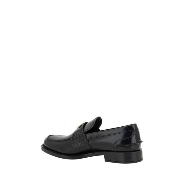Schwarzes Leder Logo Loafers