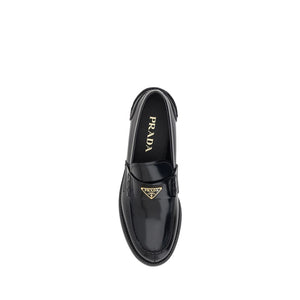 Schwarzes Leder Logo Loafers