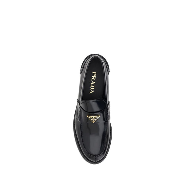 Schwarzes Leder Logo Loafers