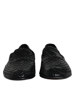 Schwarze gewebte Leder Slipper Schuhe