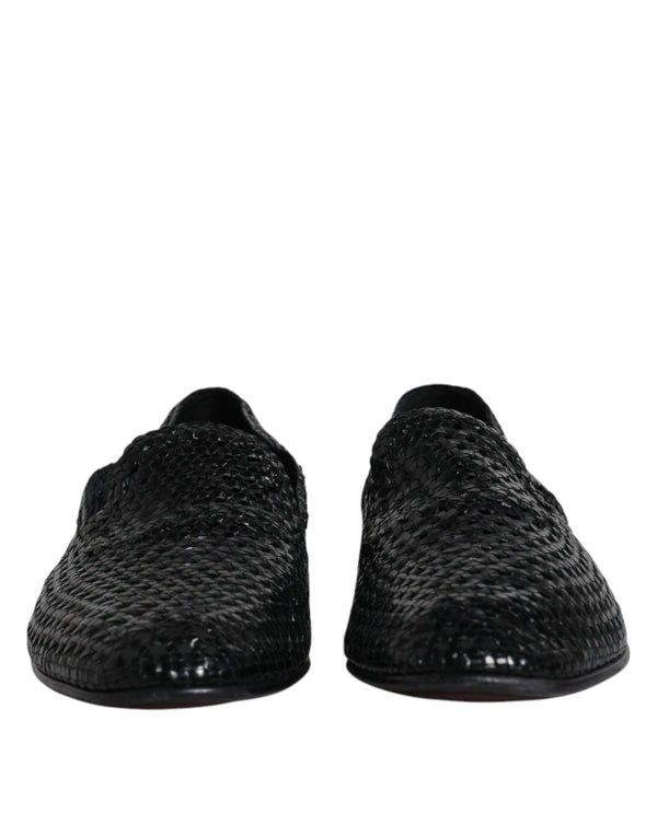 Schwarze gewebte Leder Slipper Schuhe