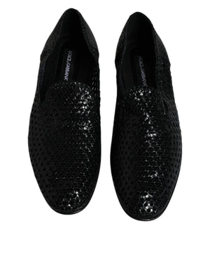 Schwarze gewebte Leder Slipper Schuhe