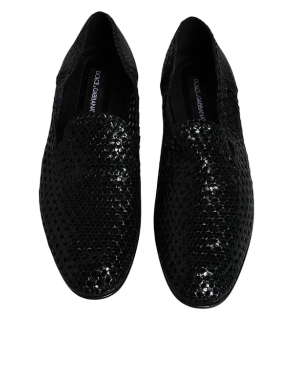 Schwarze gewebte Leder Slipper Schuhe
