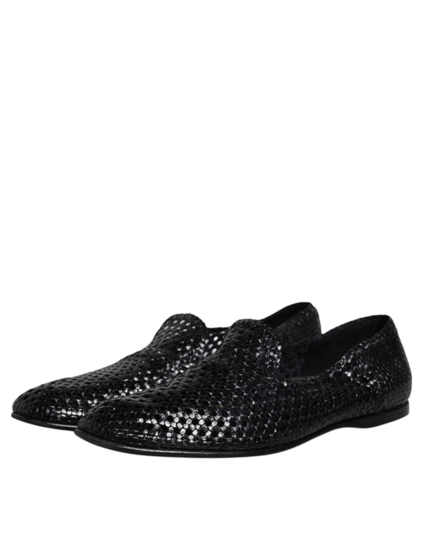 Schwarze gewebte Leder Slipper Schuhe