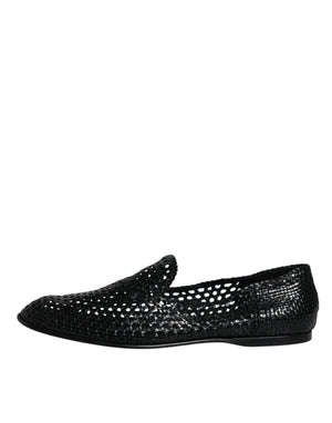 Schwarze gewebte Leder Slipper Schuhe
