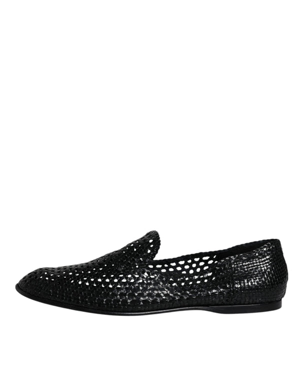Schwarze gewebte Leder Slipper Schuhe