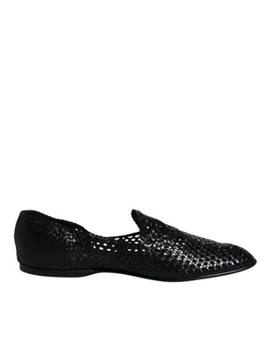 Schwarze gewebte Leder Slipper Schuhe