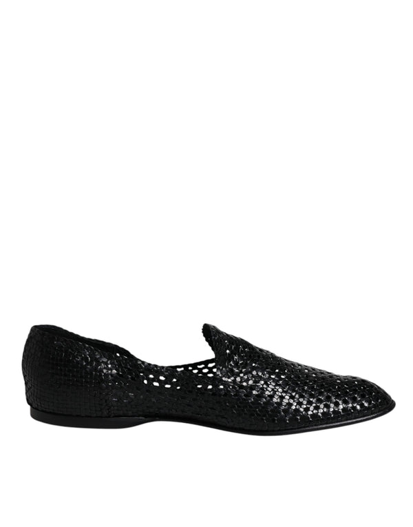 Schwarze gewebte Leder Slipper Schuhe