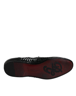 Schwarze gewebte Leder Slipper Schuhe