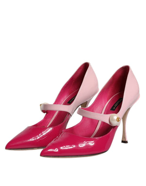 Zweifarbig Rosa Leder Mary Jane Heels Pumps Schuhe