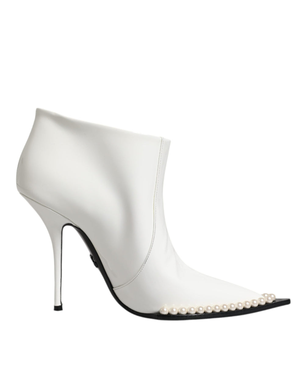 Weiße Kunstlederstiefelette mit Perlenbesatz Schuhe