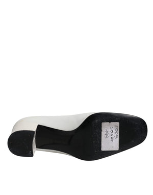 Weiß Leder Blockabsatz Pumps Schuhe