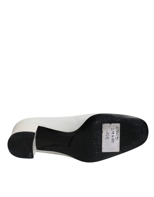 Weiß Leder Blockabsatz Pumps Schuhe