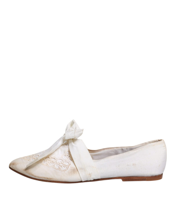 Weiße Schleife Stoff Ballerina Flats Schuhe