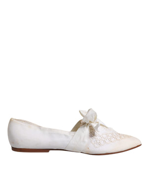 Weiße Schleife Stoff Ballerina Flats Schuhe