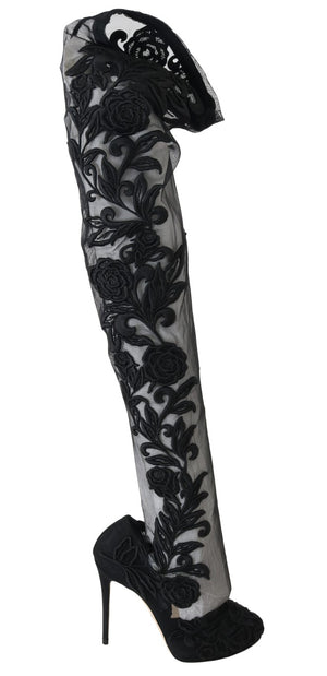 Schwarze floral bestickte Socken Stiefel