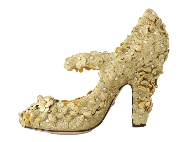 Gold Floral Kristall Mary Janes Pumps