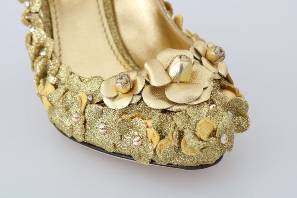 Gold Floral Kristall Mary Janes Pumps