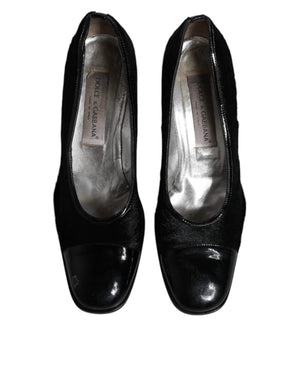 Schwarz Leder Blockabsatz Pumps Schuhe