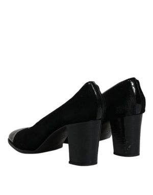 Schwarz Leder Blockabsatz Pumps Schuhe