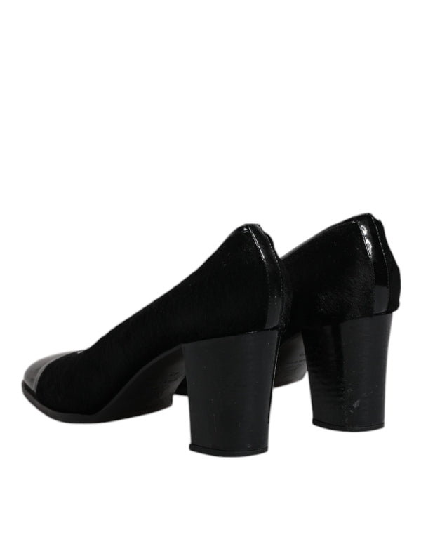 Schwarz Leder Blockabsatz Pumps Schuhe
