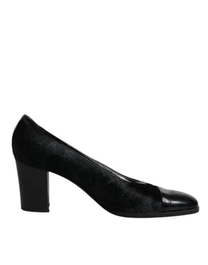 Schwarz Leder Blockabsatz Pumps Schuhe