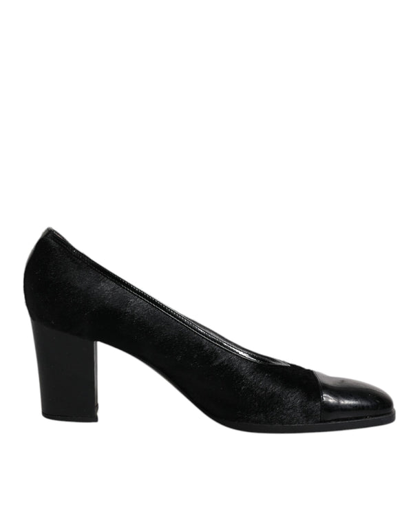 Schwarz Leder Blockabsatz Pumps Schuhe