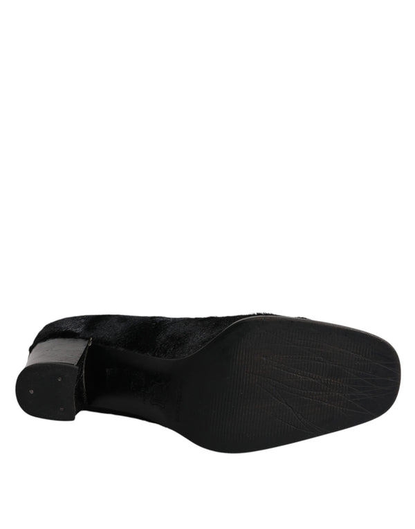 Schwarz Leder Blockabsatz Pumps Schuhe