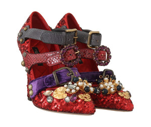 Rote Pailletten-Kristall-Nieten-Absätze Schuhe