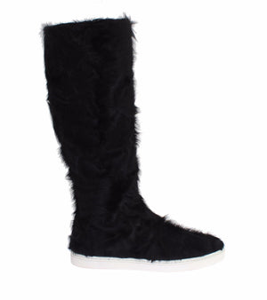 Schwarze Xiangao Lammfell-Lederstiefel
