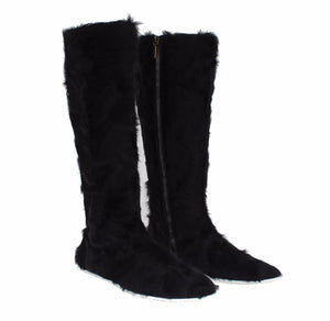 Schwarze Xiangao Lammfell-Lederstiefel