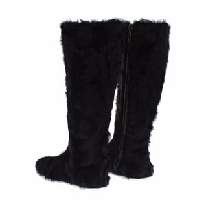 Schwarze Xiangao Lammfell-Lederstiefel