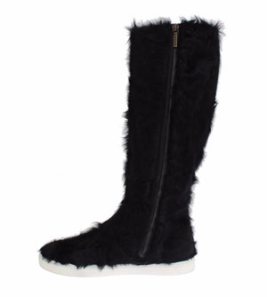 Schwarze Xiangao Lammfell-Lederstiefel