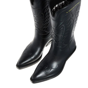 Schwarzer Lederstiefel