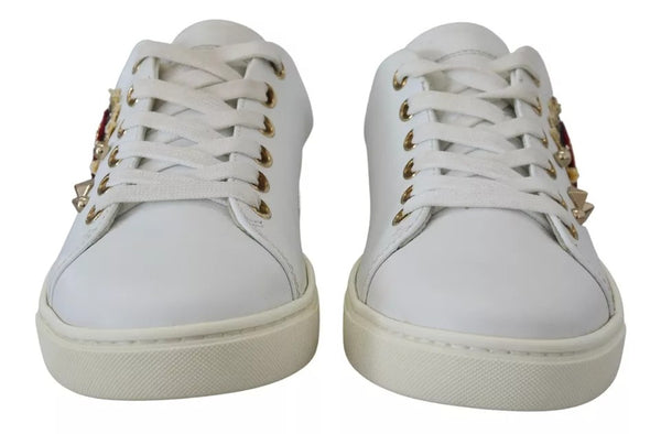 Weiß Leder Gold Rot Herz Turnschuhe Schuhe