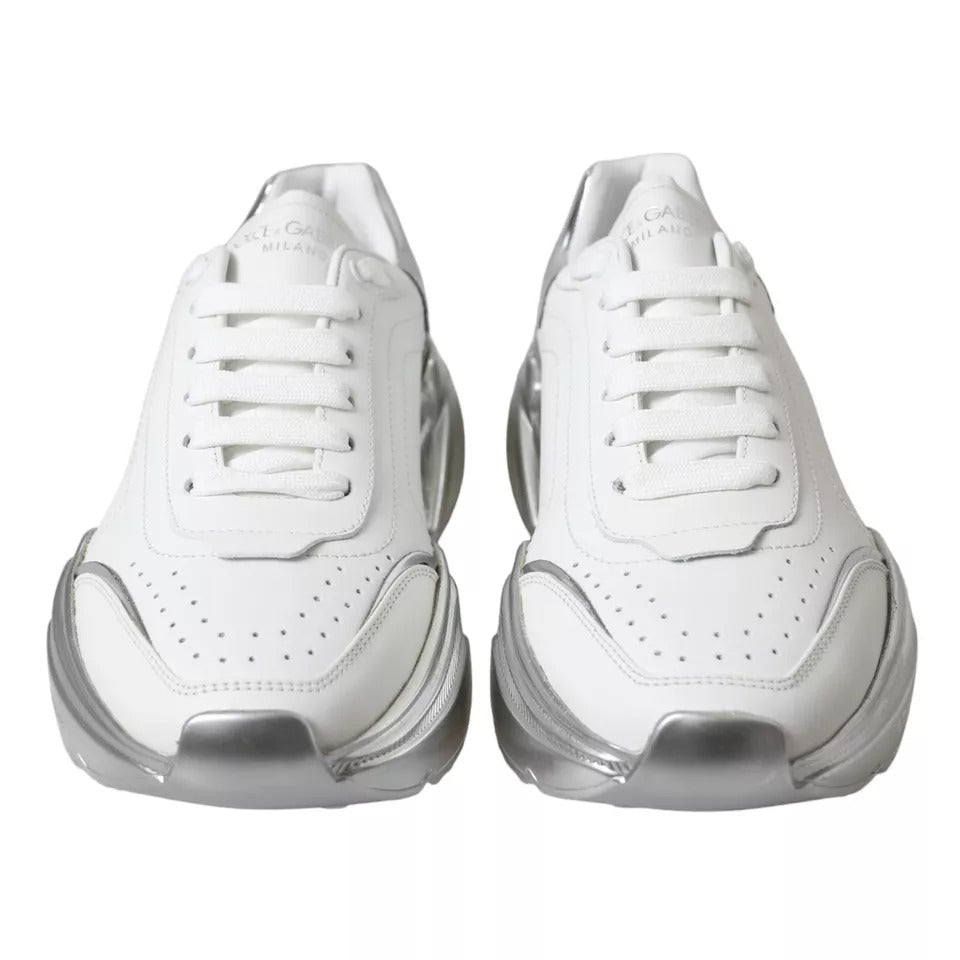 Weiß Silber Daymaster Leder Turnschuhe Schuhe