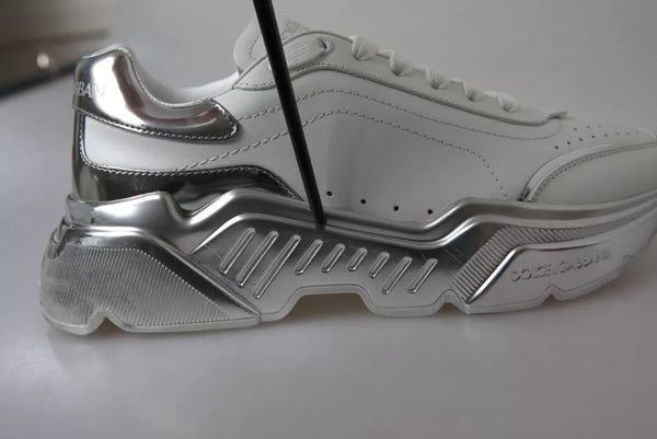 Weiß Silber Daymaster Leder Turnschuhe Schuhe