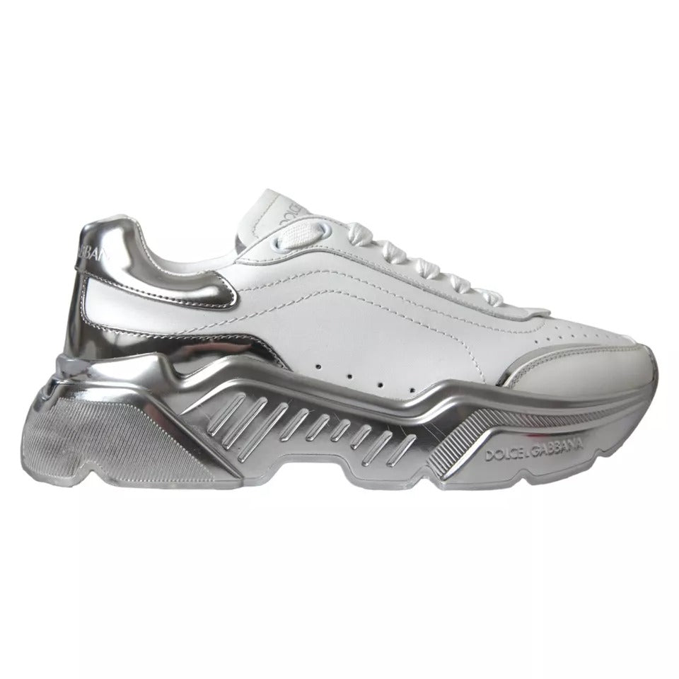 Weiß Silber Daymaster Leder Turnschuhe Schuhe
