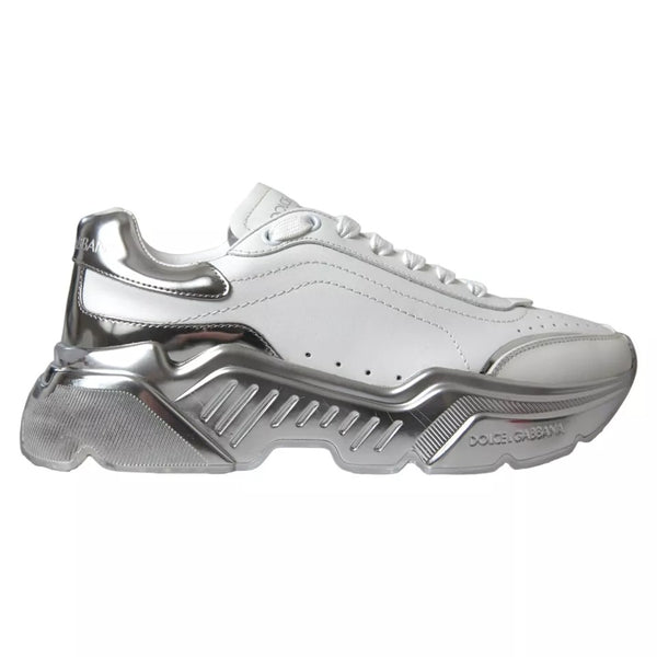 Weiß Silber Daymaster Leder Turnschuhe Schuhe