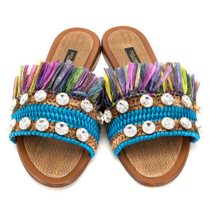Multicolor Lammfell Damen Sandale