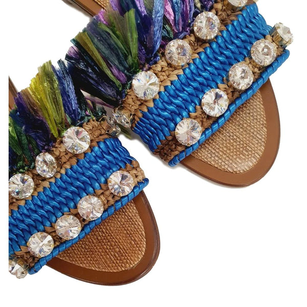 Multicolor Lammfell Damen Sandale