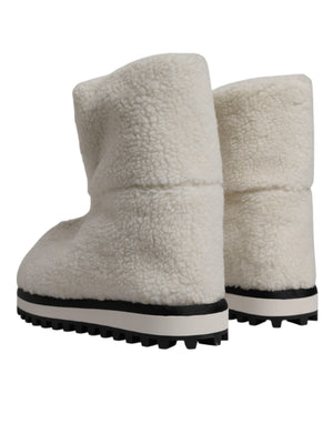 Weiße Plüsch Logo Gepolsterte Mittlere Wadenstiefel Schuhe