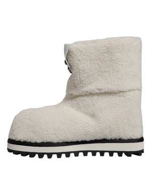 Weiße Plüsch Logo Gepolsterte Mittlere Wadenstiefel Schuhe