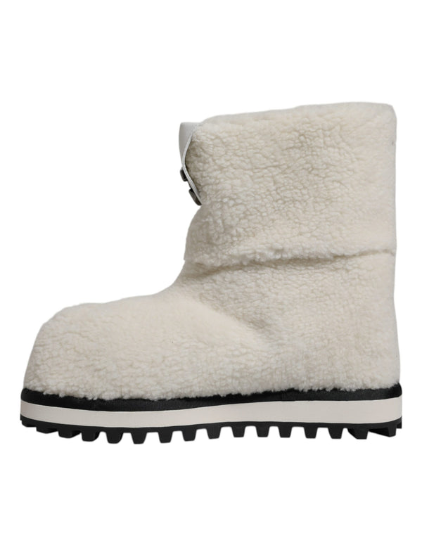 Weiße Plüsch Logo Gepolsterte Mittlere Wadenstiefel Schuhe