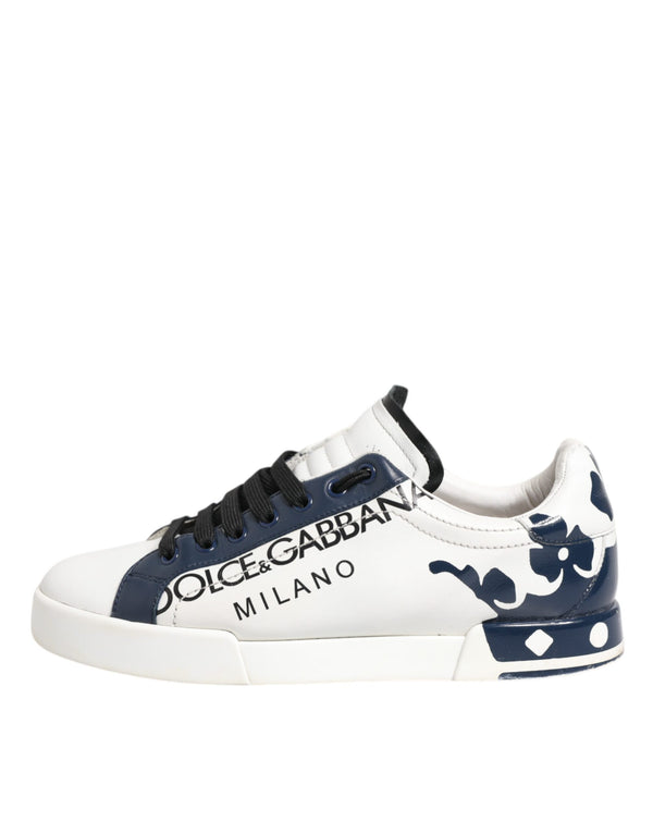 Weiß Blau Leder Crown Milano Turnschuhe Schuhe