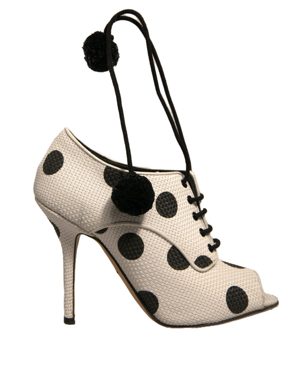 Weiß Schwarz Polka Dot Peep Toe Ankle Boots Schuhe