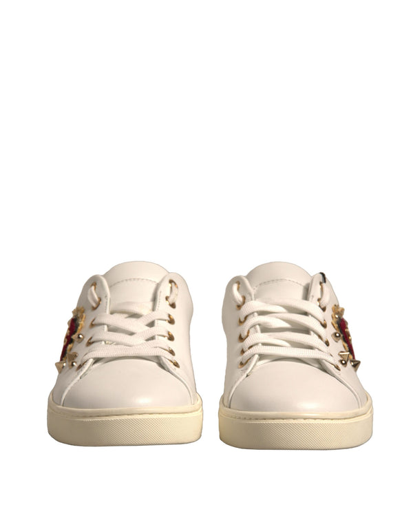 Weiß Leder Gold Rot Herz Turnschuhe Schuhe