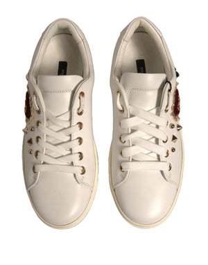 Weiß Leder Gold Rot Herz Turnschuhe Schuhe