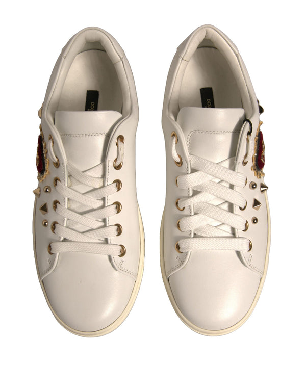 Weiß Leder Gold Rot Herz Turnschuhe Schuhe